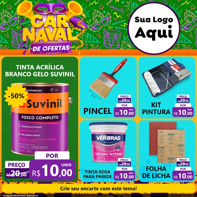 Modelo de Rede Social para Feed Facebook com o tema Carnaval de Ofertas para Tintas e Ferramentas