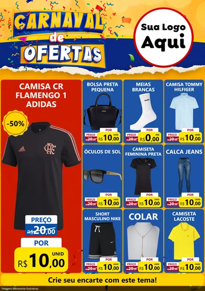 Modelo de Encarte para Encarte A4 Vertical com o tema Carnaval de Ofertas para Roupas e acessórios