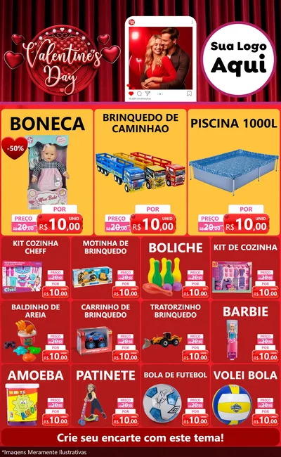 Modelo de Encarte para Encarte Grande com o tema Valentine's Day para Brinquedos