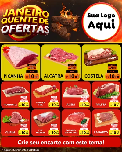Modelo de Rede Social para Feed Instagram com o tema Janeiro Quente de Ofertas para Açougue