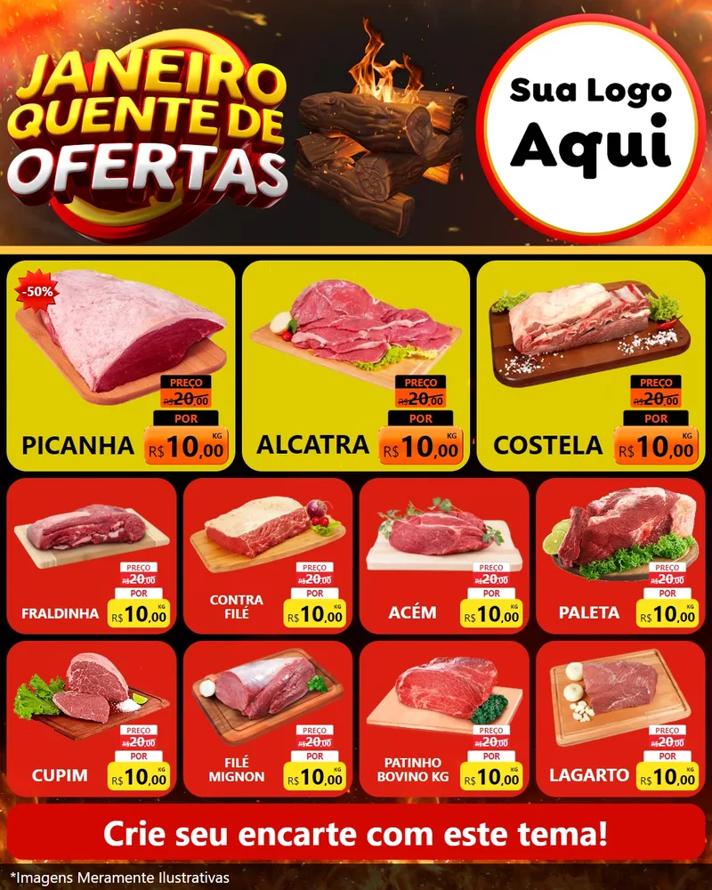 Modelo de Rede Social para Feed Instagram com o tema Janeiro Quente de Ofertas para Açougue