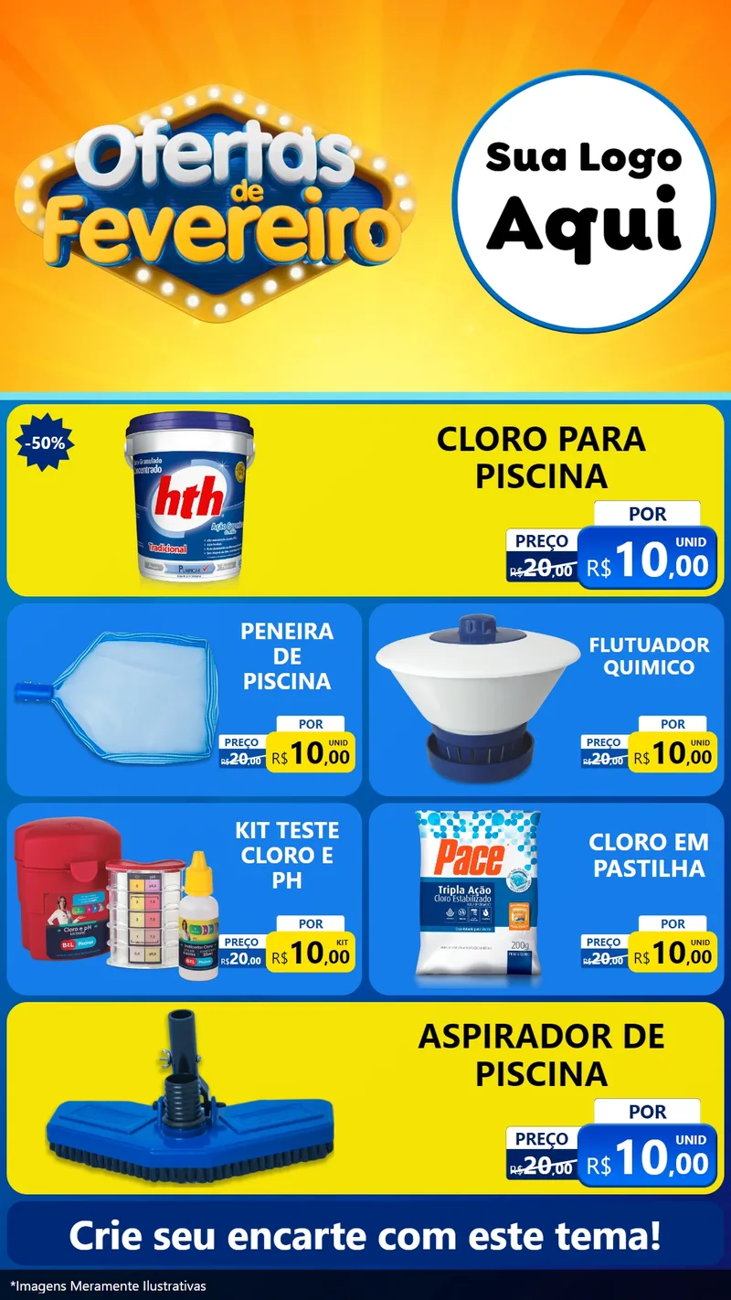 Modelo de TV para TV Vertical com o tema Ofertas de Fevereiro para Produtos para Piscina