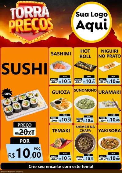 Modelo de Encarte para Encarte A4 Vertical com o tema Torra Preços para Comida japonesa