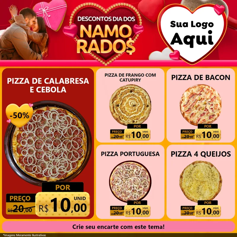 Modelo de Rede Social para Feed Facebook com o tema Descontos Dia dos Namorados para Pizzaria