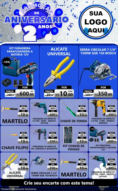 Modelo de Encarte para Encarte Grande com o tema Promoção de Aniversário - 2 Anos para Maquinas e Ferramentas