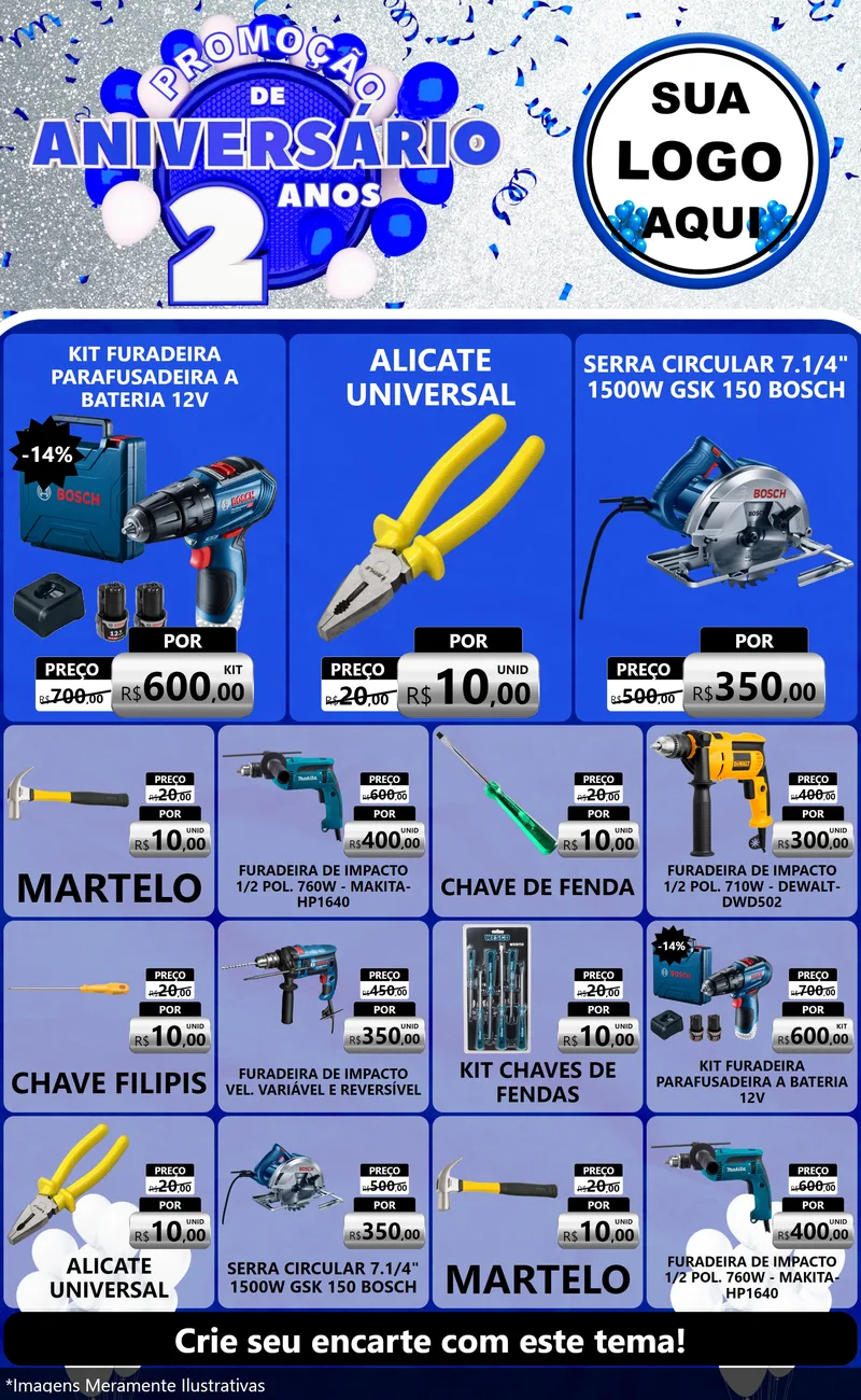 Modelo de Encarte para Encarte Grande com o tema Promoção de Aniversário - 2 Anos para Maquinas e Ferramentas