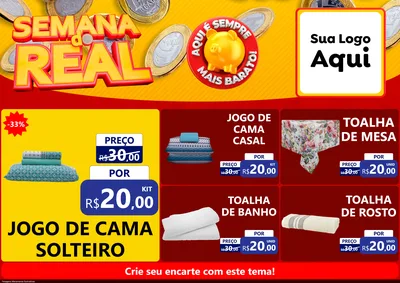 Modelo de Encarte para Encarte A4 Horizontal com o tema Semana do Real para Cama, Mesa e Banho