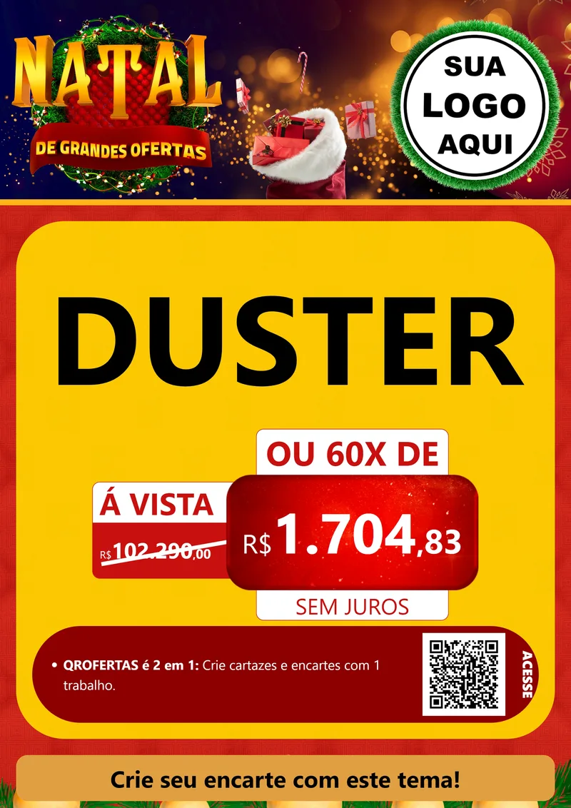 Modelo de Cartaz para Cartaz A4 Vertical com o tema Natal de Grandes Ofertas para Concessionaria de Carros