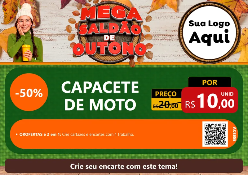 Modelo de Cartaz para Cartaz A4 Horizontal com o tema Mega Saldão de Outono para Moto peças