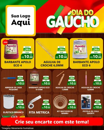 Modelo de Rede Social para Feed Instagram com o tema Dia do Gaúcho para Armarinho e Aviamentos