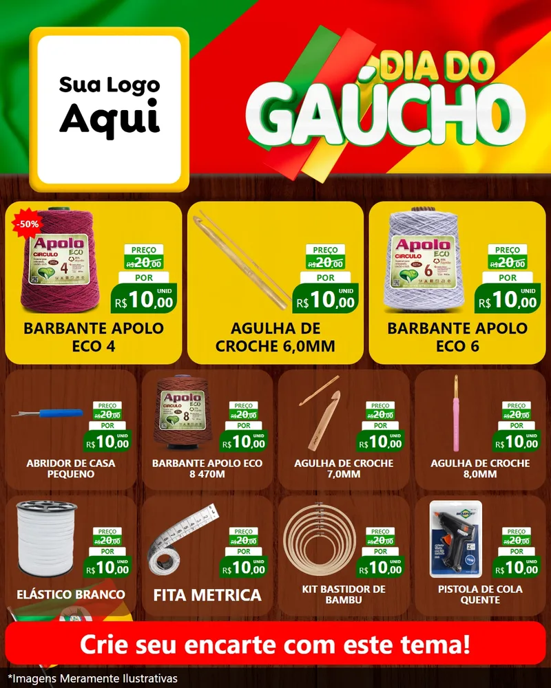 Modelo de Rede Social para Feed Instagram com o tema Dia do Gaúcho para Armarinho e Aviamentos