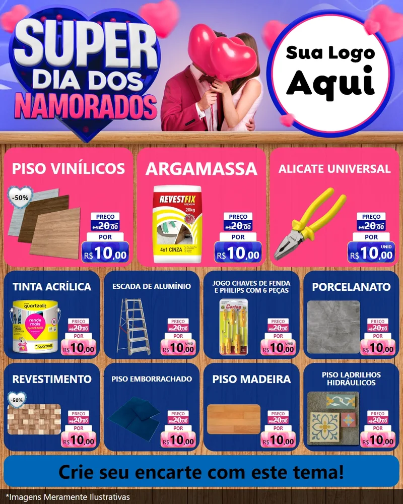Modelo de Rede Social para Feed Instagram com o tema Super Dia dos Namorados para Material para Construção
