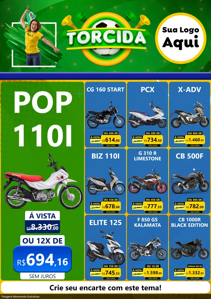Modelo de Encarte para Encarte A4 Vertical com o tema Torcida para Concessionaria de Motos