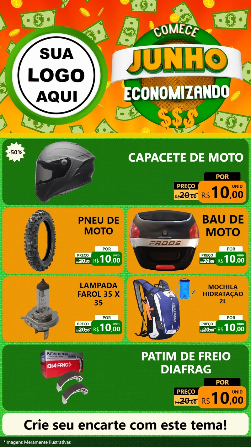 Modelo de TV para TV Vertical com o tema Comece Junho Economizando para Moto peças