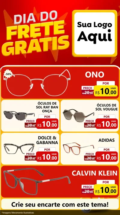 Modelo de TV para TV Vertical com o tema Dia do Frete Grátis para Óticas