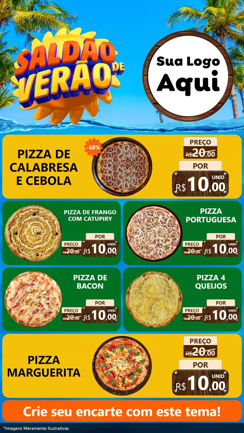 Modelo de TV para TV Vertical com o tema Saldão de Verão para Pizzaria