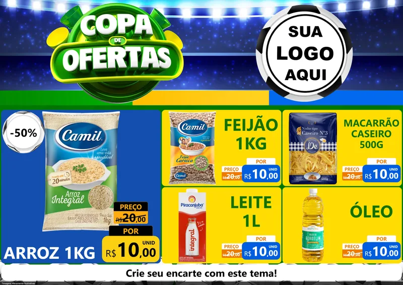 Modelo de Encarte para Encarte A4 Horizontal com o tema Copa de Ofertas para Supermercado