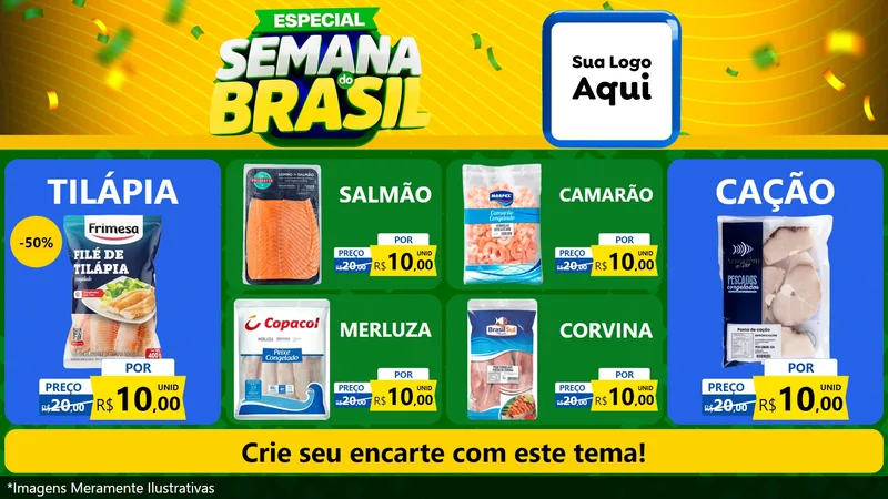 Modelo de TV para TV Horizontal com o tema Especial Semana do Brasil para Peixaria