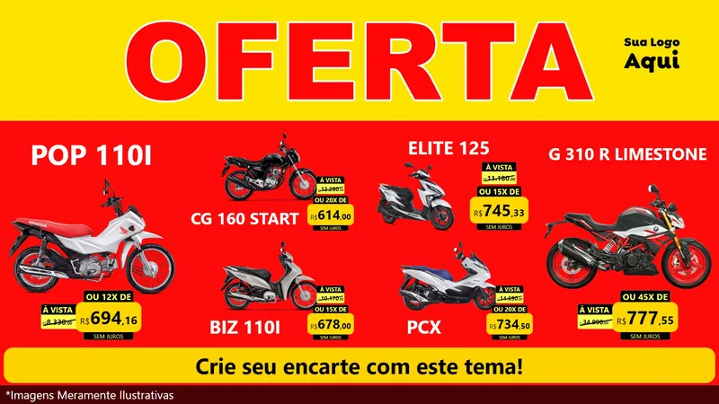 Modelo de TV para TV Horizontal com o tema OFERTA - Vermelho Cartaz para Concessionaria de Motos