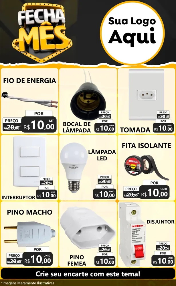 Modelo de Encarte para Encarte Grande com o tema Fecha Mês para Materiais Elétricos
