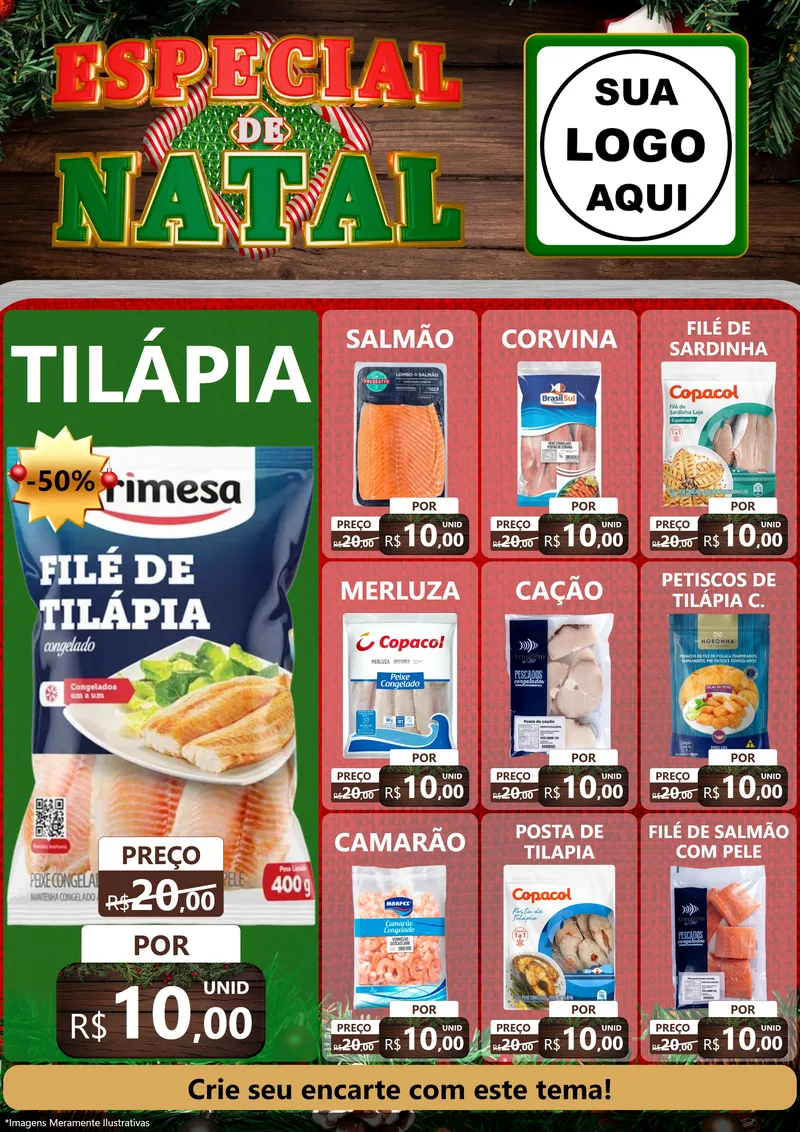 Modelo de Encarte para Encarte A4 Vertical com o tema Especial de Natal para Peixaria