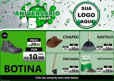 Modelo de Encarte para Encarte A4 Horizontal com o tema Promoção de Aniversário - 5 Anos para Agropecuária