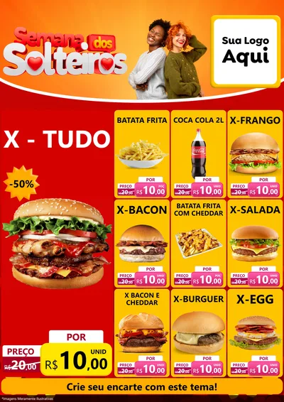 Modelo de Encarte para Encarte A4 Vertical com o tema Semana dos Solteiros para Hamburgueria