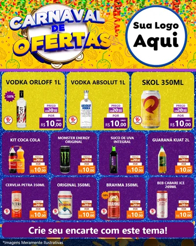 Modelo de Rede Social para Feed Instagram com o tema Carnaval de Ofertas para Distribuidora de bebidas