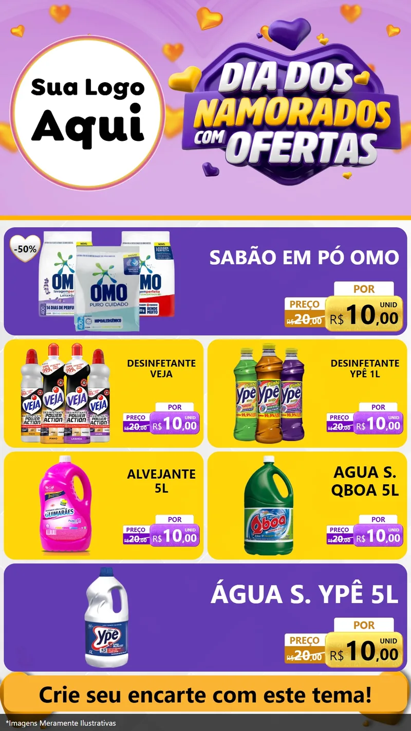 Modelo de TV para TV Vertical com o tema Dia Dos Namorados Com Ofertas para Produtos de Limpeza