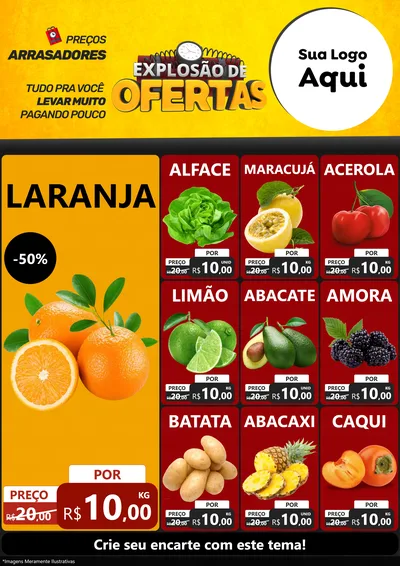 Modelo de Encarte para Encarte A4 Vertical com o tema Explosão de Ofertas para Hortifrúti