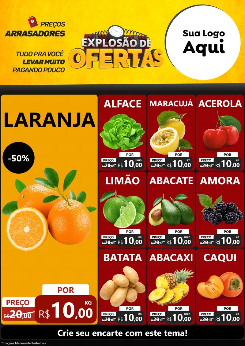 Modelo de Encarte para Encarte A4 Vertical com o tema Explosão de Ofertas para Hortifrúti