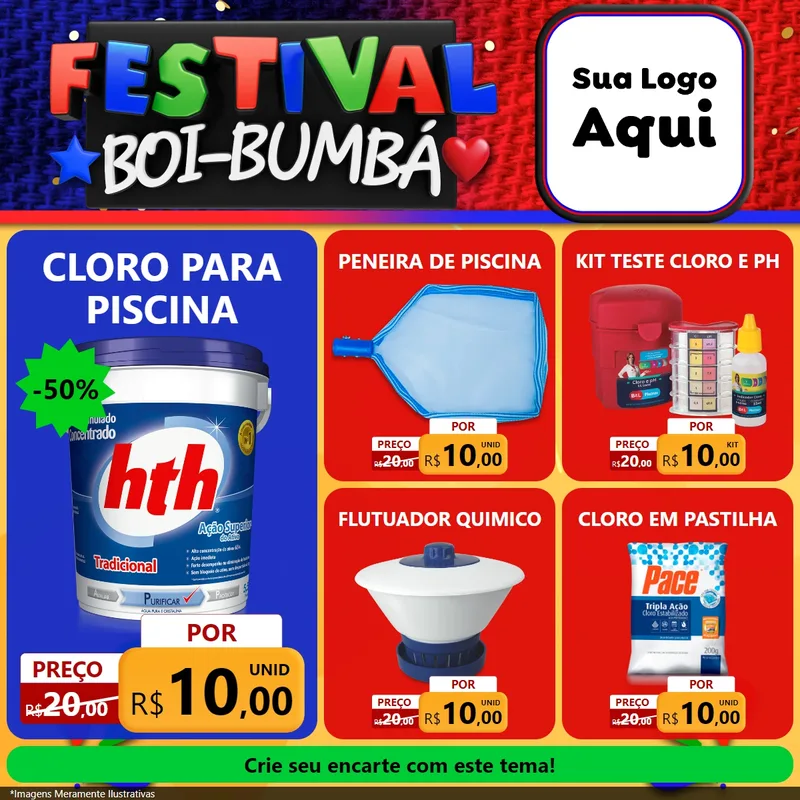 Modelo de Rede Social para Feed Facebook com o tema Festival Boi-Bumbá para Produtos para Piscina