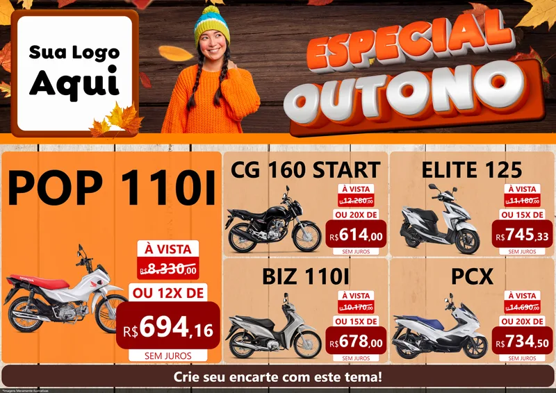 Modelo de Encarte para Encarte A4 Horizontal com o tema Especial Outono para Concessionaria de Motos