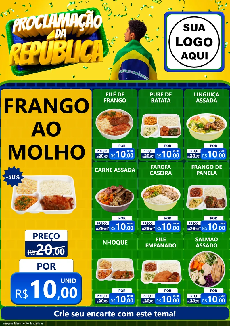 Modelo de Encarte para Encarte A4 Vertical com o tema Proclamação da República para Restaurante