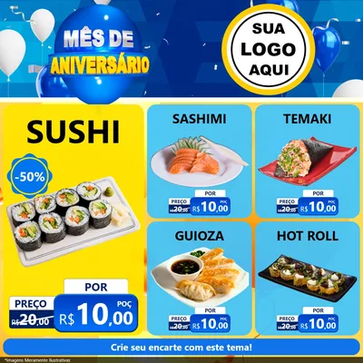Modelo de Rede Social para Feed Facebook com o tema Mês de Aniversário para Comida japonesa