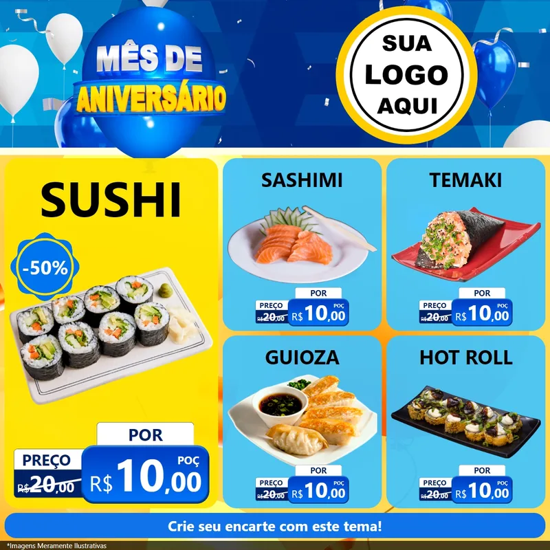 Modelo de Rede Social para Feed Facebook com o tema Mês de Aniversário para Comida japonesa