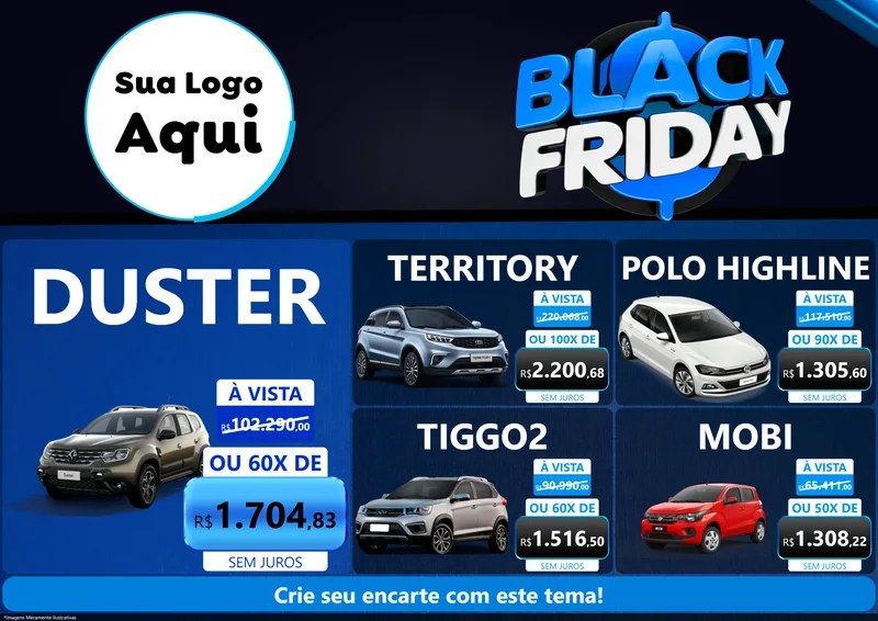 Modelo de Encarte para Encarte A4 Horizontal com o tema Black Friday para Concessionaria de Carros