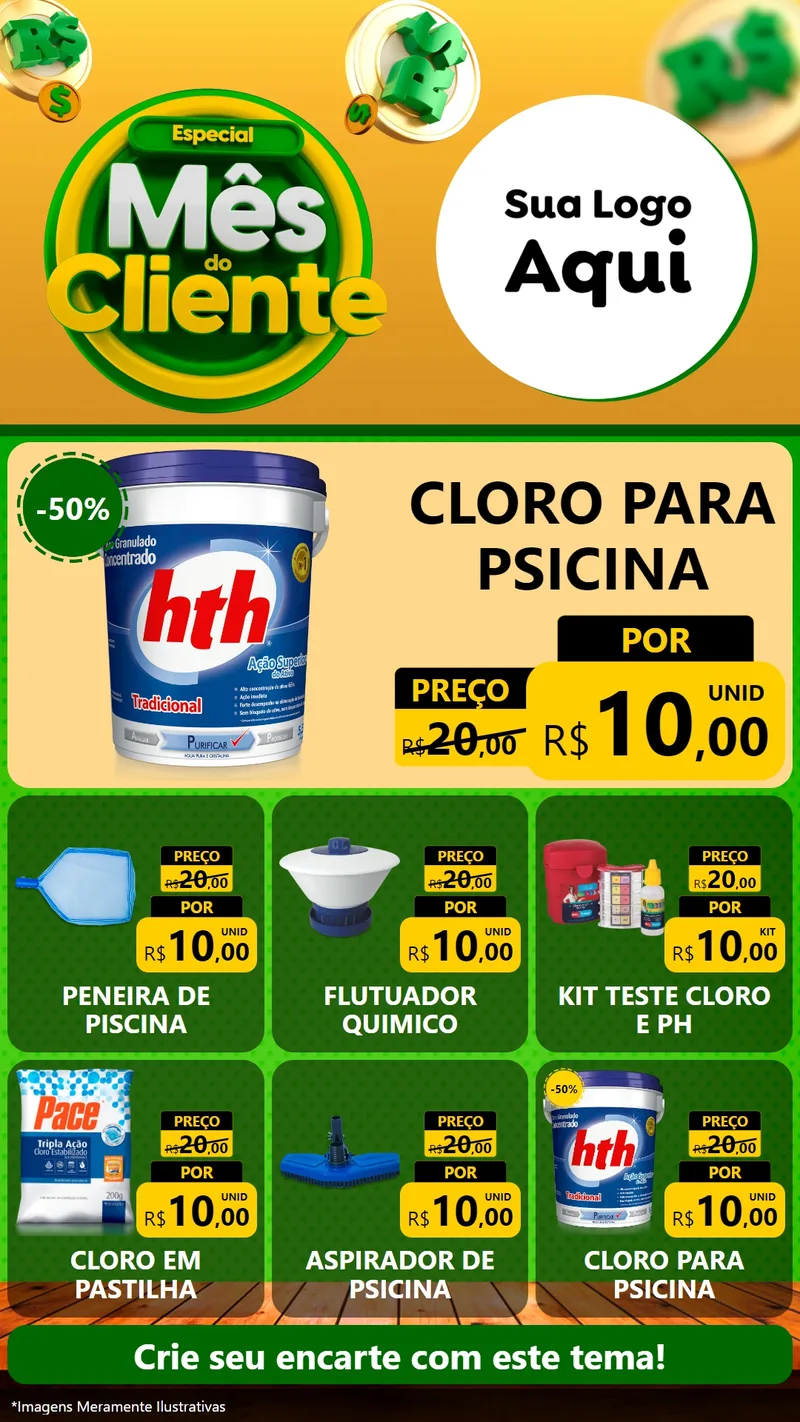 Modelo de Rede Social para Stories com o tema Especial Mês do Cliente para Produtos para Piscina