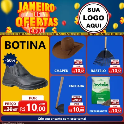 Modelo de Rede Social para Feed Facebook com o tema Janeiro de Ofertas É Aqui! para Agropecuária