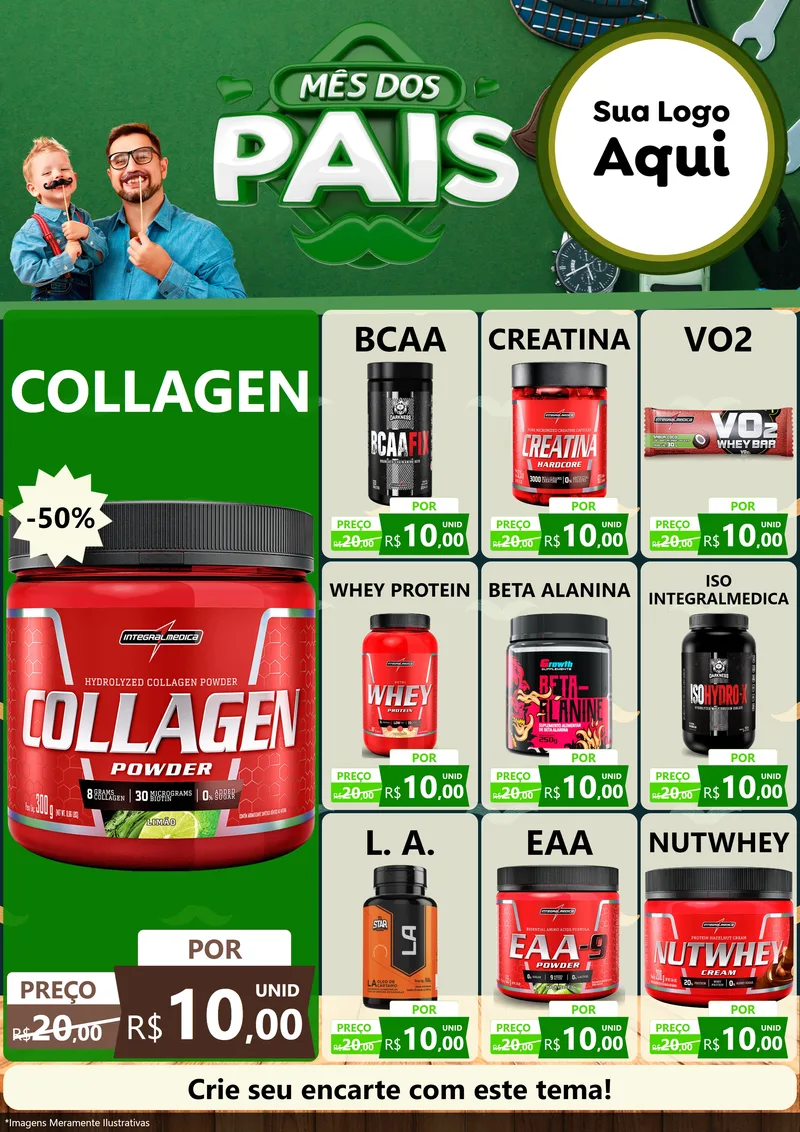 Modelo de Encarte para Encarte A4 Vertical com o tema Mês dos Pais para Suplementos alimentares