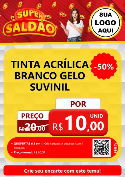 Modelo de Cartaz para Cartaz A4 Vertical com o tema Super Saldão para Tintas e Ferramentas
