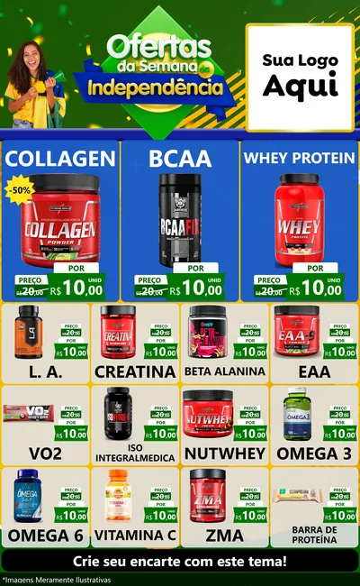 Modelo de Encarte para Encarte Grande com o tema Ofertas da Semana da Independência para Suplementos alimentares