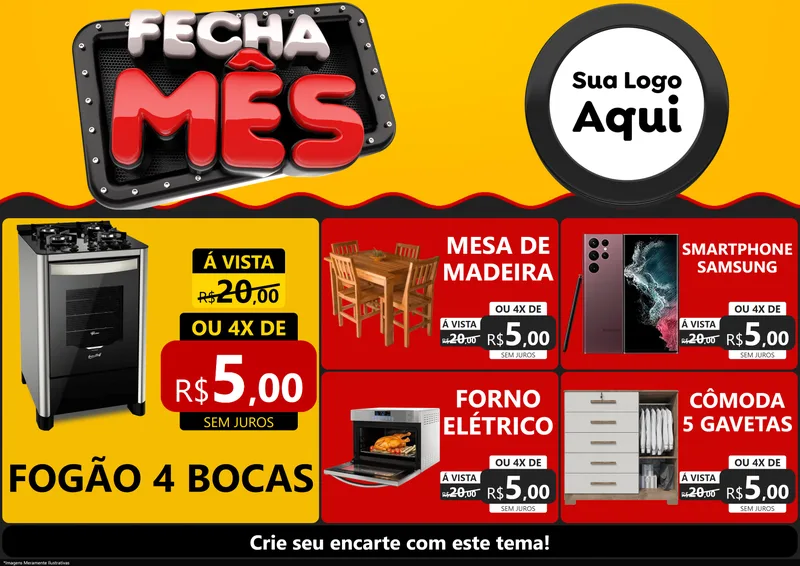 Modelo de Encarte para Encarte A4 Horizontal com o tema Fecha Mês para Móveis e Eletro
