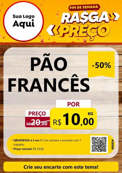 Modelo de Cartaz para Cartaz A4 Vertical com o tema Fim de Semana Rasga Preços para Padaria