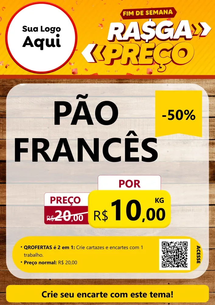 Modelo de Cartaz para Cartaz A4 Vertical com o tema Fim de Semana Rasga Preços para Padaria