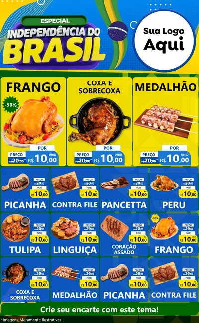 Modelo de Encarte para Encarte Grande com o tema Especial Independência do Brasil para Assados