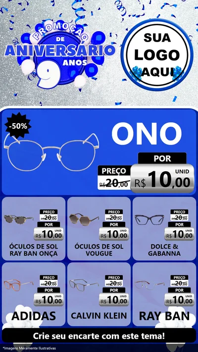 Modelo de Rede Social para Stories com o tema Promoção de Aniversário - 9 Anos para Óticas