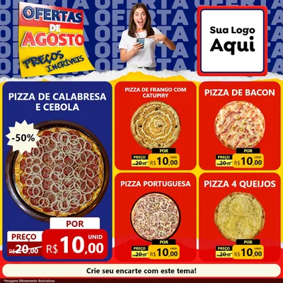 Modelo de Rede Social para Feed Facebook com o tema Ofertas de Agosto - Preços Incríveis para Pizzaria