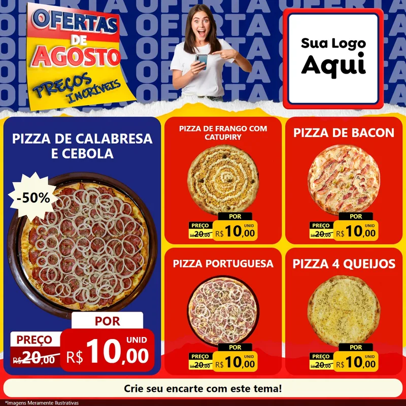 Modelo de Rede Social para Feed Facebook com o tema Ofertas de Agosto - Preços Incríveis para Pizzaria