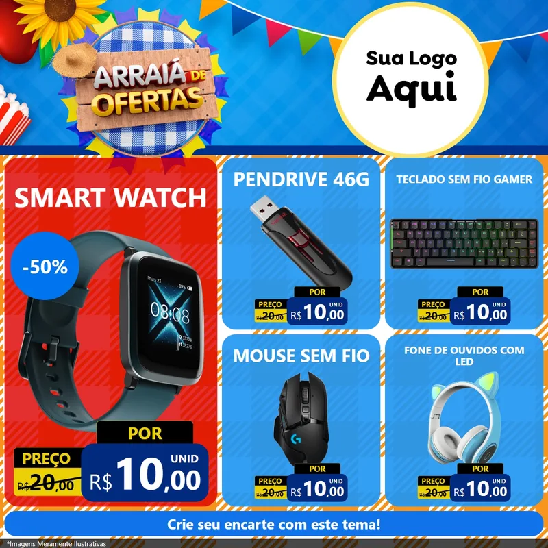 Modelo de Rede Social para Feed Facebook com o tema Arraiá de Ofertas para Informática